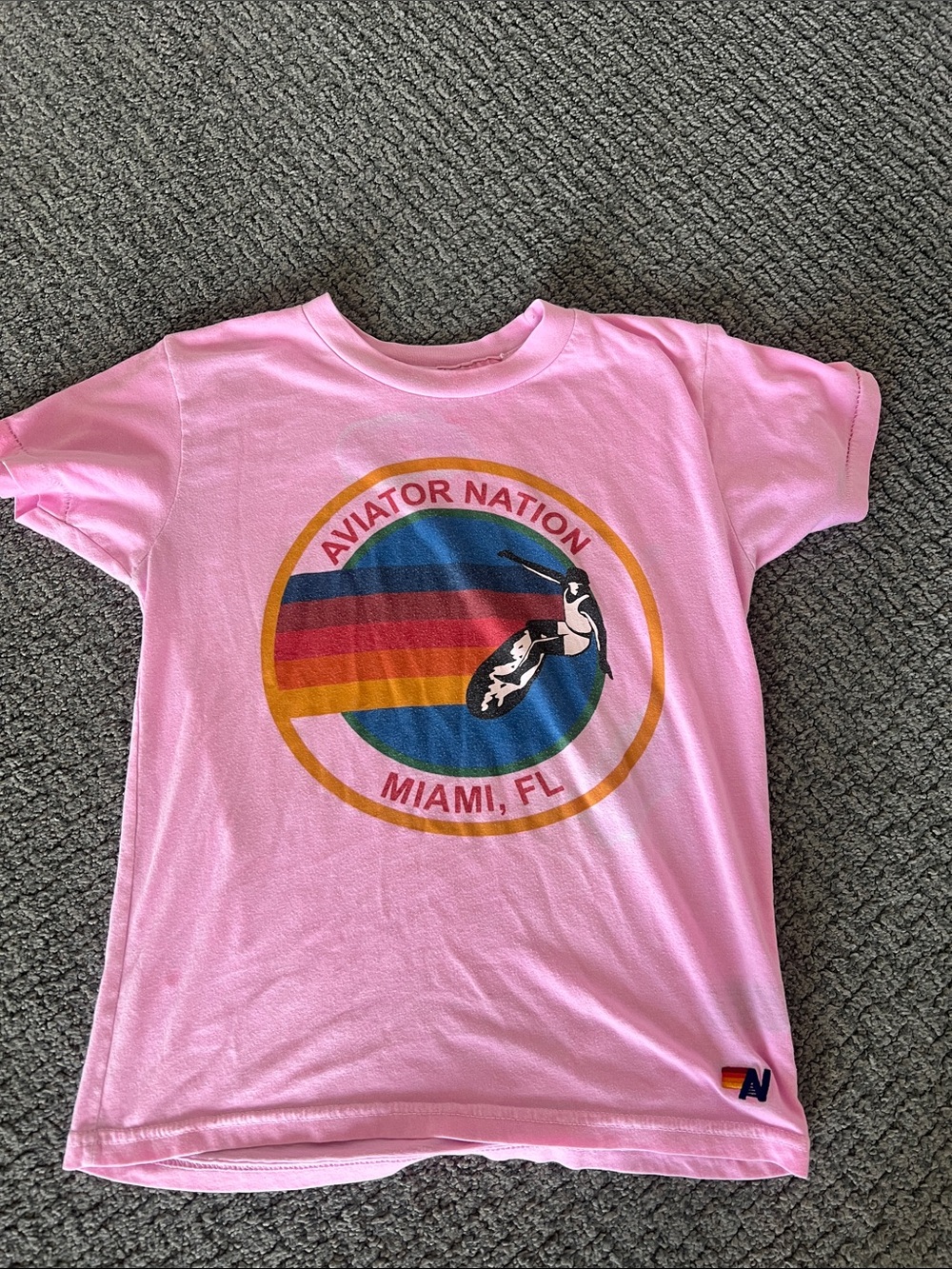 Aviator Nation Kids Pink Graphic Tee with Retro Stripe Logo